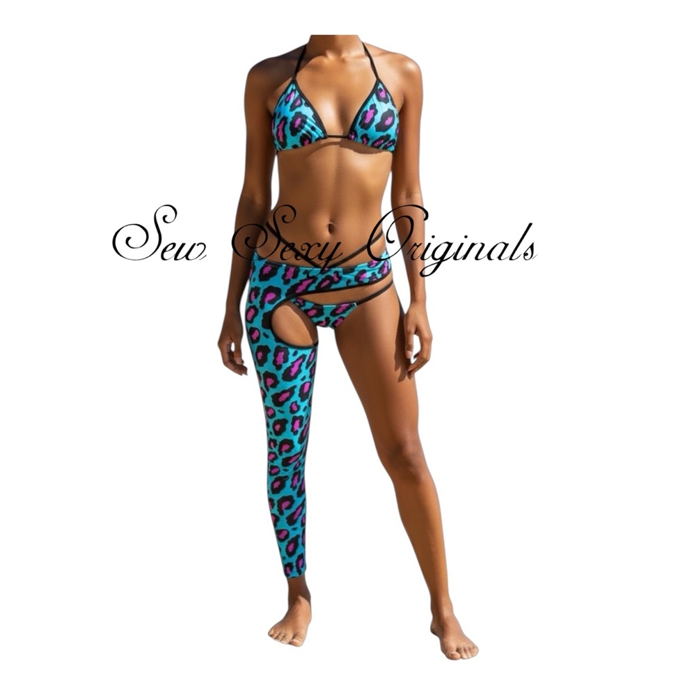 Leopard print One Leg Chaps Set  3 pc XS-XL Rave Exotic Dancewear